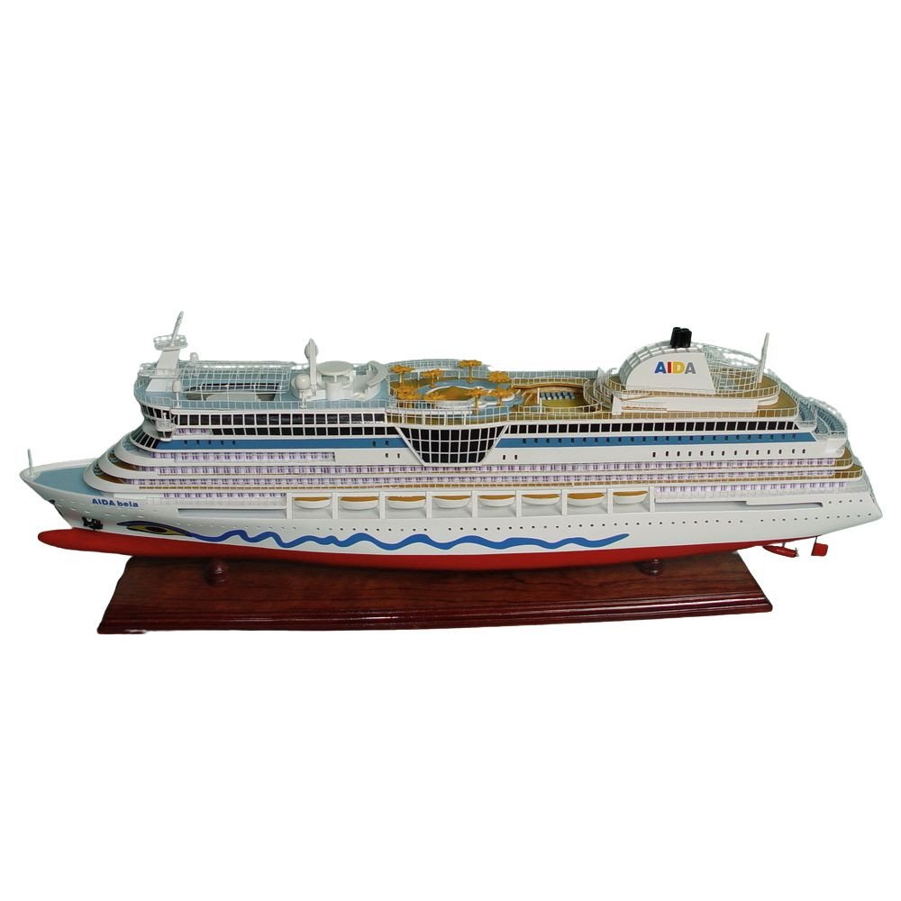 11" Unfinished Wood Hand Painted Model Boat. Home product isolated on a plain white background, in a light gray wood finish.