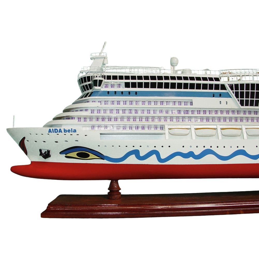 11" Unfinished Wood Hand Painted Model Boat. Home product isolated on a plain white background, in a burgundy wood finish.
