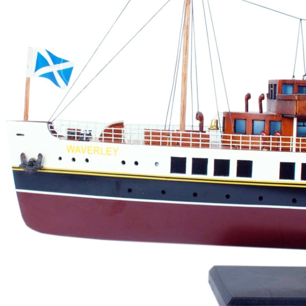 11" Unfinished Wood Hand Painted Model Boat. Home product isolated on a plain white background, in a burgundy wood finish.