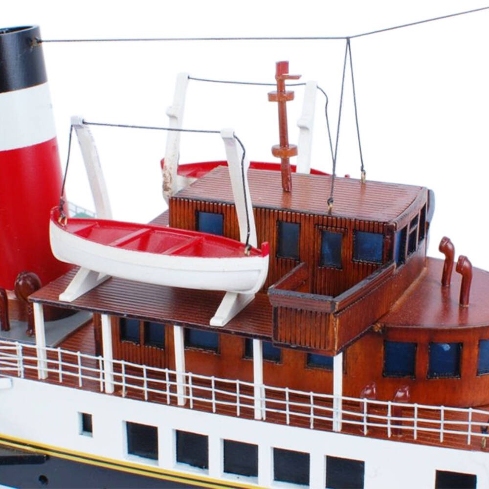 11" Unfinished Wood Hand Painted Model Boat. Home product in burgundy wood.
