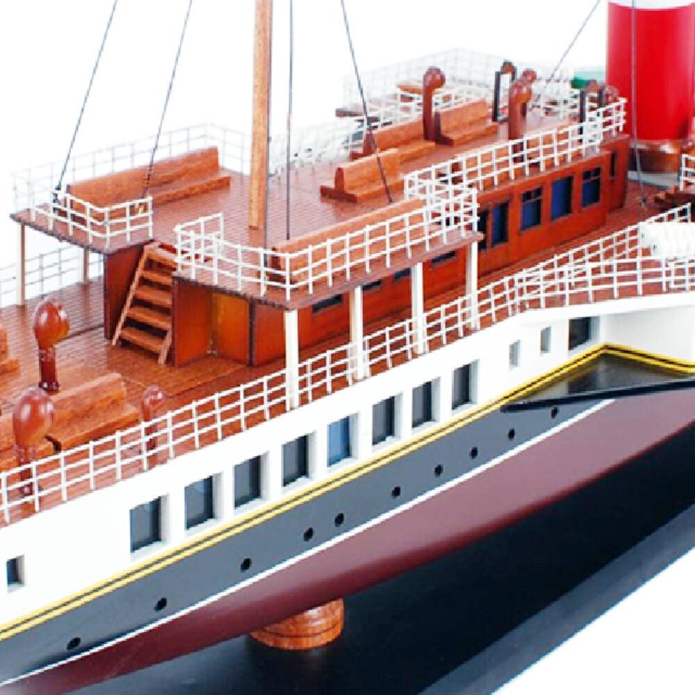 11" Unfinished Wood Hand Painted Model Boat. Home product in burgundy wood.