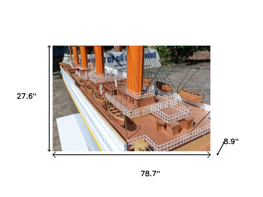 28" Unfinished Wood Hand Painted Model Boat
