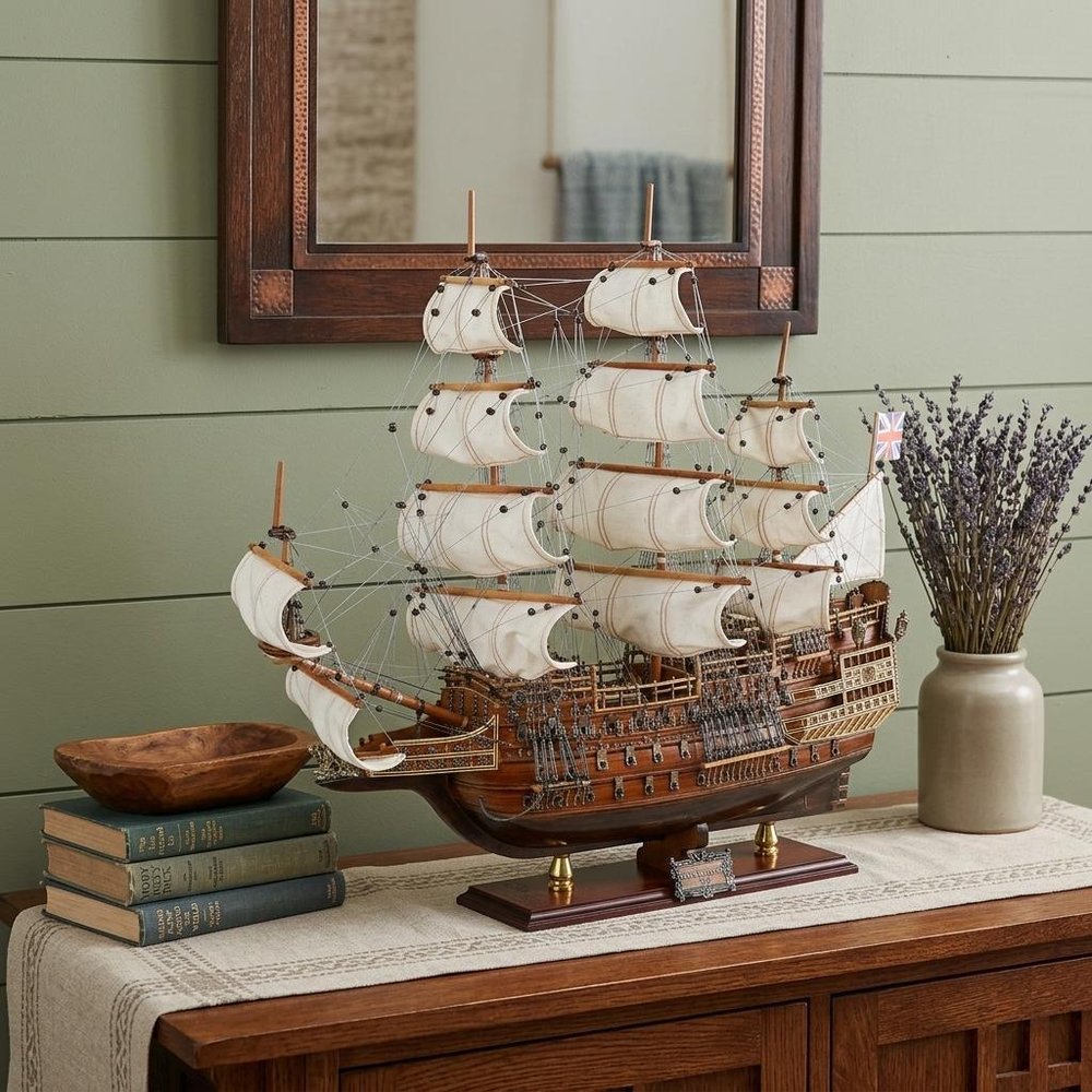27" Unfinished Wood Hand Painted Model Boat
