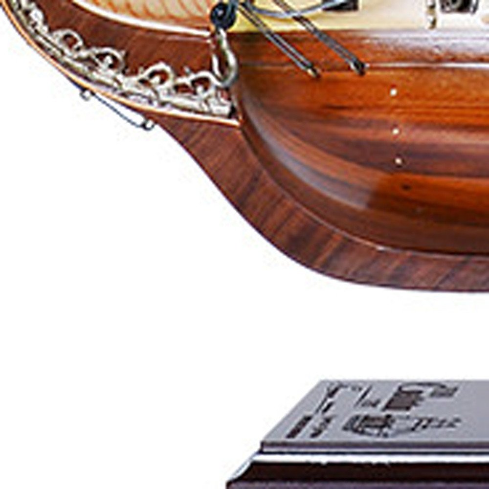 25" Unfinished Wood Hand Painted Model Boat. Home product in burgundy wood.