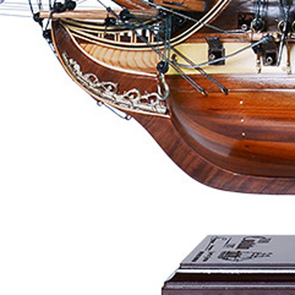 25" Unfinished Wood Hand Painted Model Boat. Home product in burgundy wood.