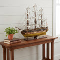 13" Unfinished Wood Hand Painted Model Boat. Home product in dark brown wood.