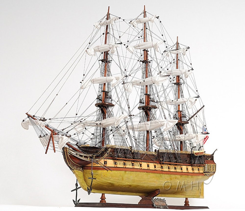13" Unfinished Wood Hand Painted Model Boat. Home product isolated on a plain white background, in a light gray wood finish.