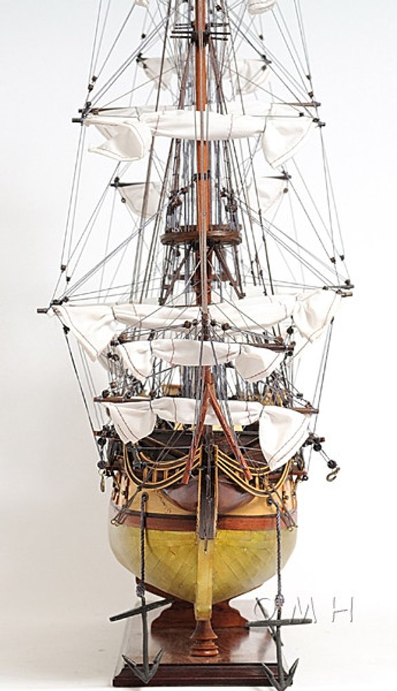 13" Unfinished Wood Hand Painted Model Boat. Home product isolated on a plain white background, in a light gray wood finish.