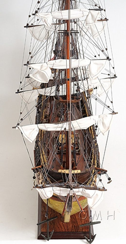 13" Unfinished Wood Hand Painted Model Boat. Home product isolated on a plain white background, finished in light gray wood.
