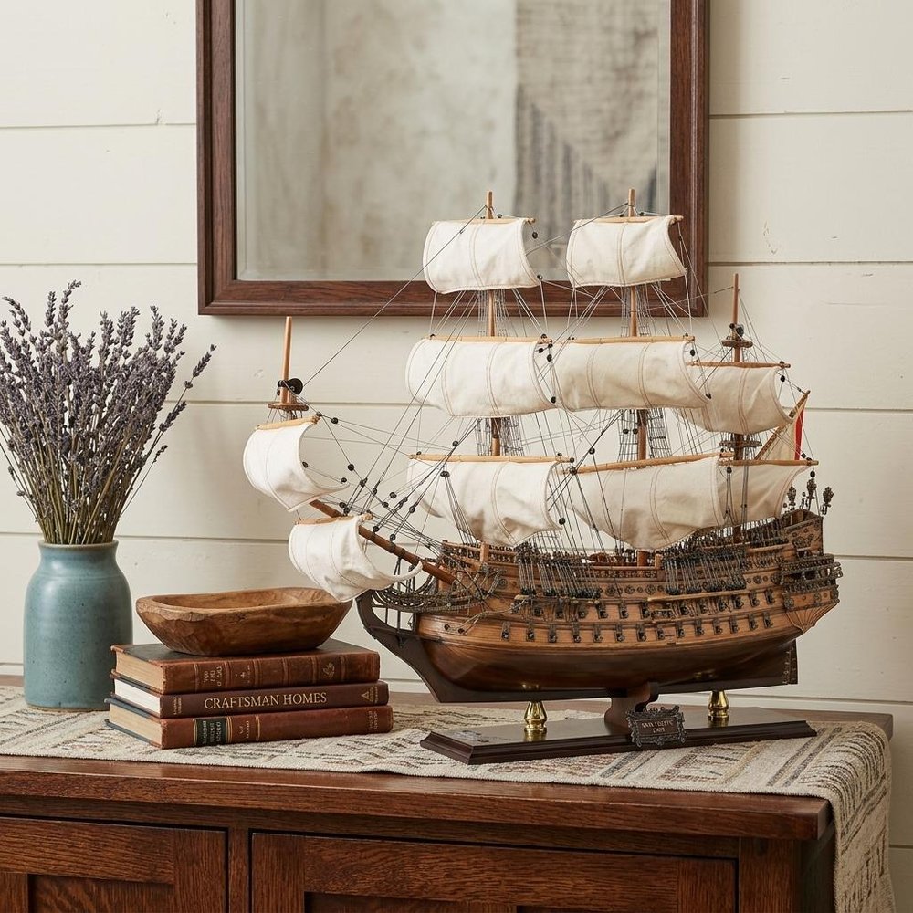 26" Unfinished Wood Hand Painted Model Boat