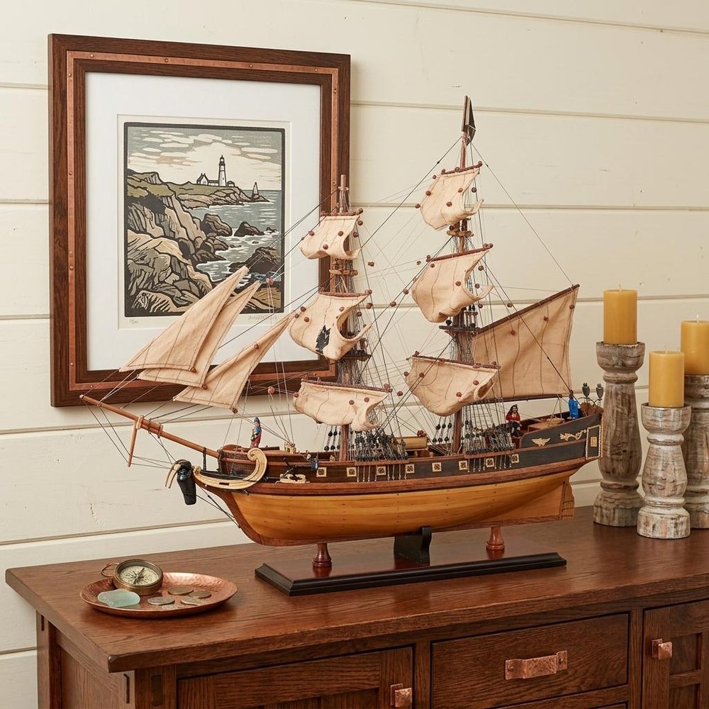 26" Unfinished Wood Hand Painted Boat Model Boat