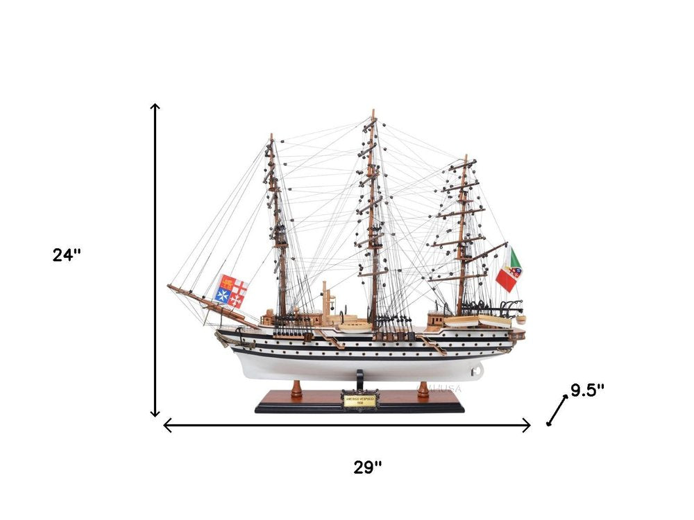 24" Unfinished Wood Hand Painted Model Boat