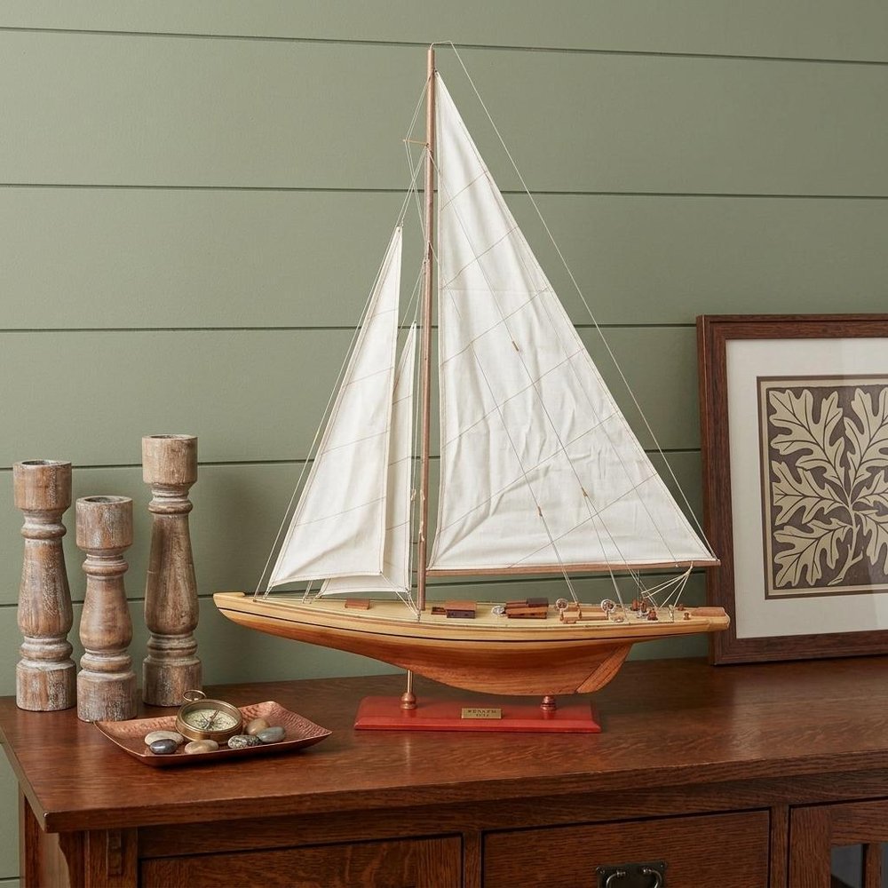 30" Unfinished Wood Hand Painted Model Boat