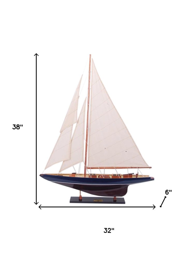 38" Unfinished Wood Hand Painted Model Boat
