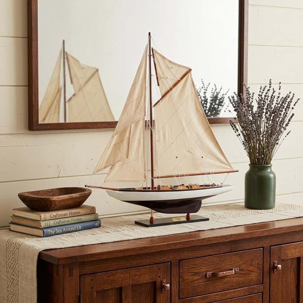 30" Unfinished Wood Hand Painted Model Boat