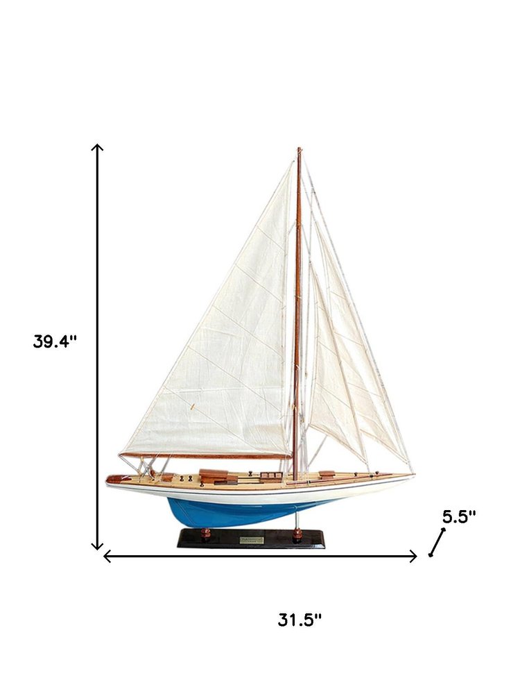 39" Unfinished Wood Hand Painted Model Boat