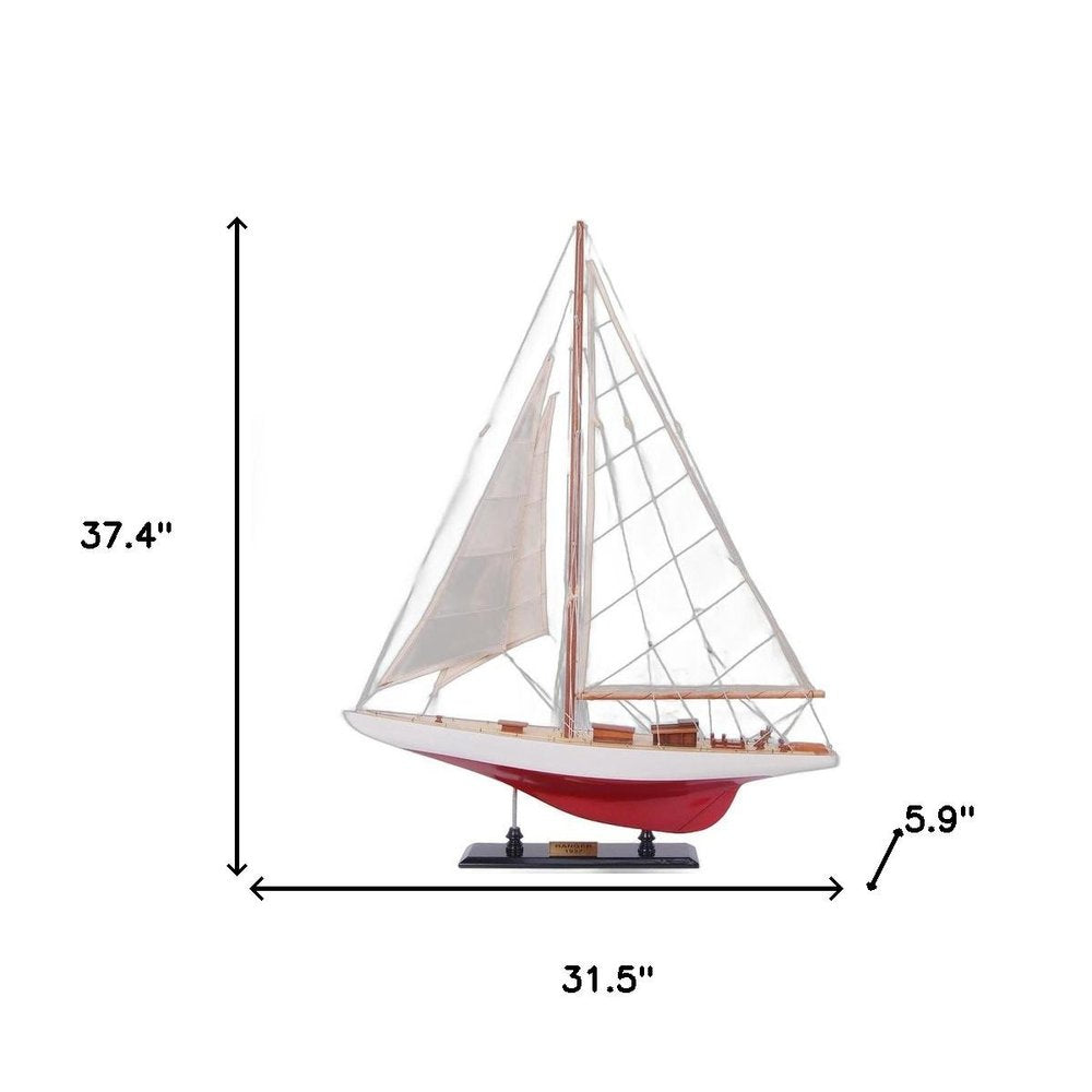 37" Unfinished Wood Hand Painted Model Boat