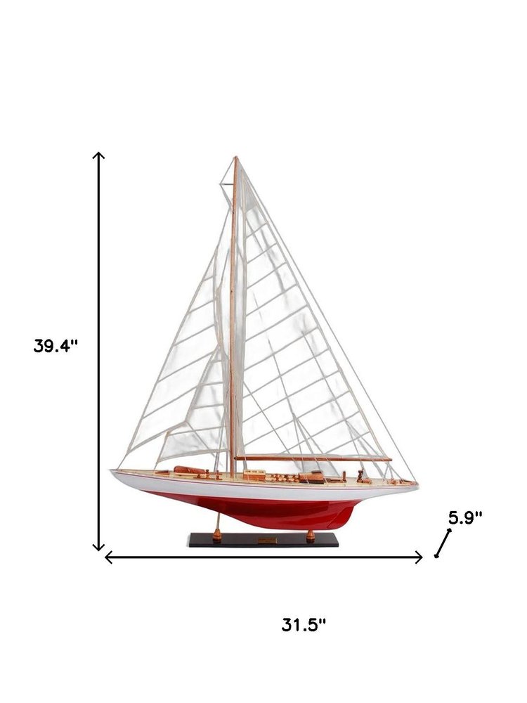 39" Unfinished Wood Hand Painted Model Boat