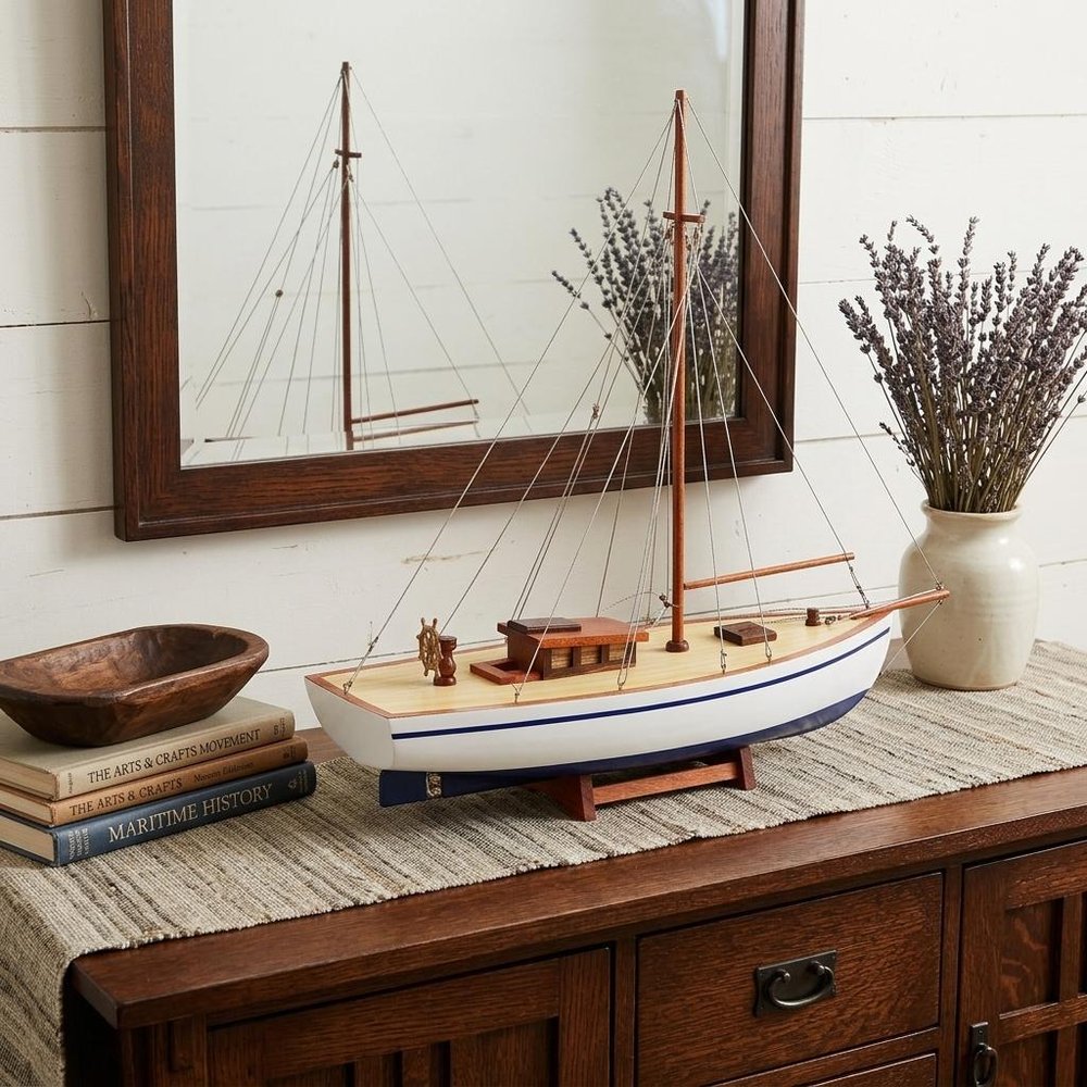 30" Unfinished Wood Hand Painted Model Boat