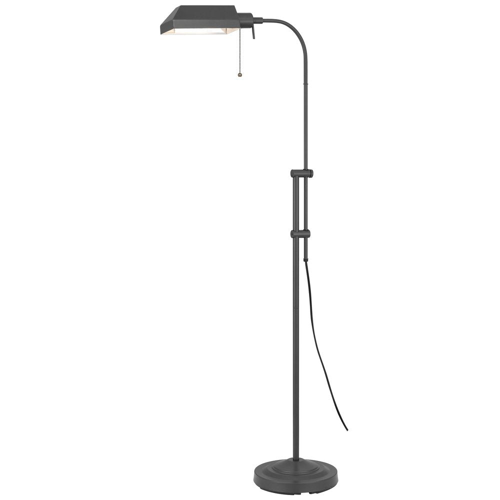 Gray Metal Adjustable Reading Floor Lamp With Gray Metal Shade on a white background