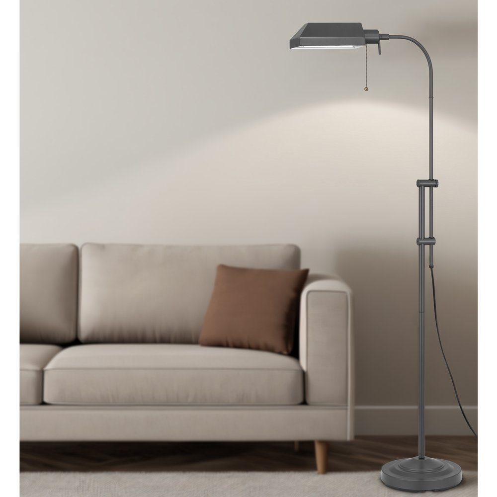 Gray Metal Adjustable Reading Floor Lamp With Gray Metal Shade close-up detail