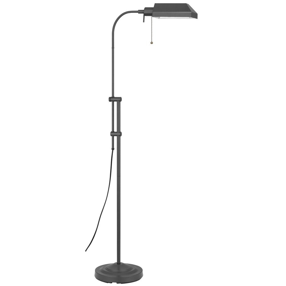 Gray Metal Adjustable Reading Floor Lamp With Gray Metal Shade on a white background