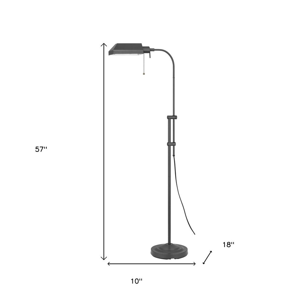 Gray Metal Adjustable Reading Floor Lamp With Gray Metal Shade on a white background
