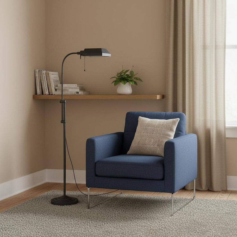 Gray Metal Adjustable Reading Floor Lamp With Gray Metal Shade in a home interior