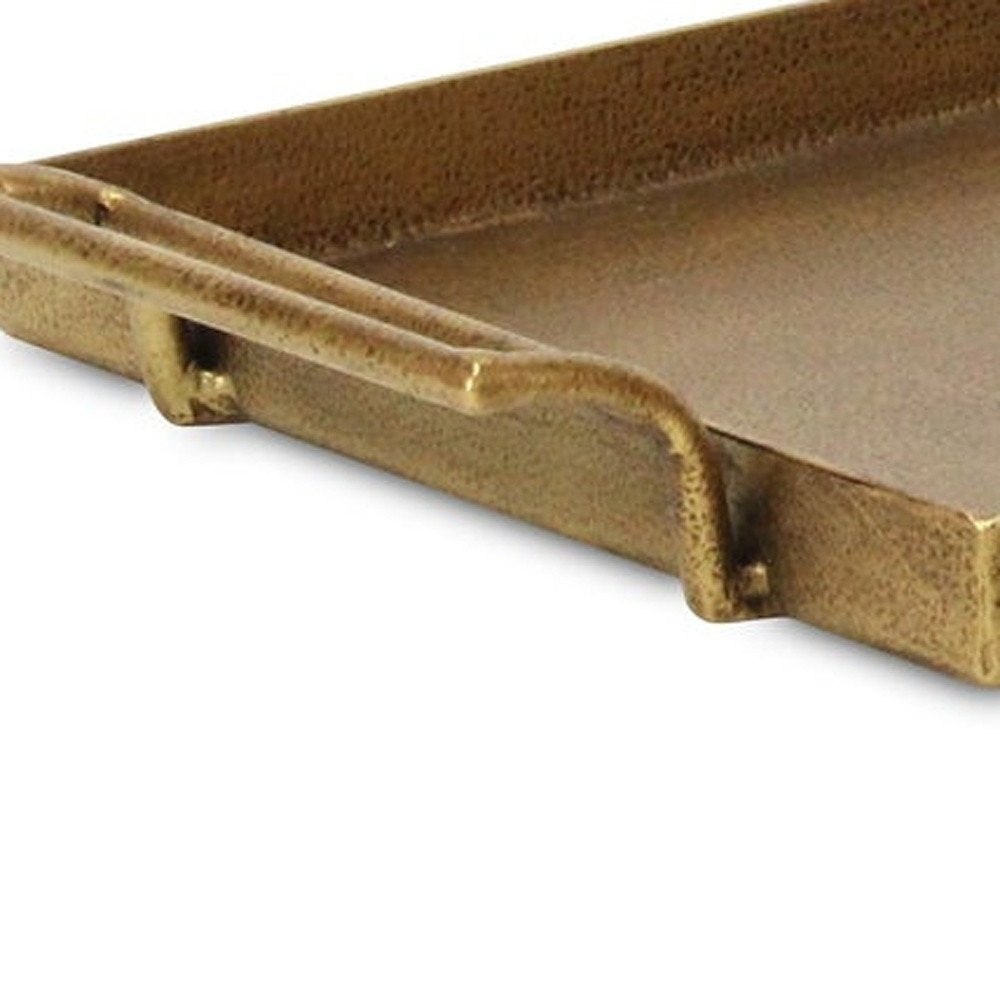 Set of Two Gold Cast Iron Handmade Vanity Trays With Handles on a white background