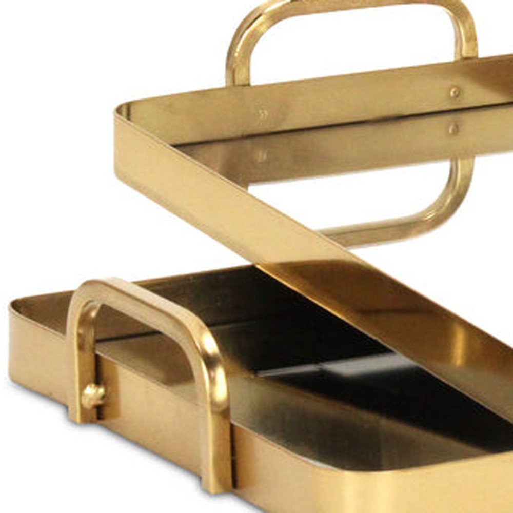 Set of Two Gold And Mirrored Glass Handmade Serving Trays on a white background