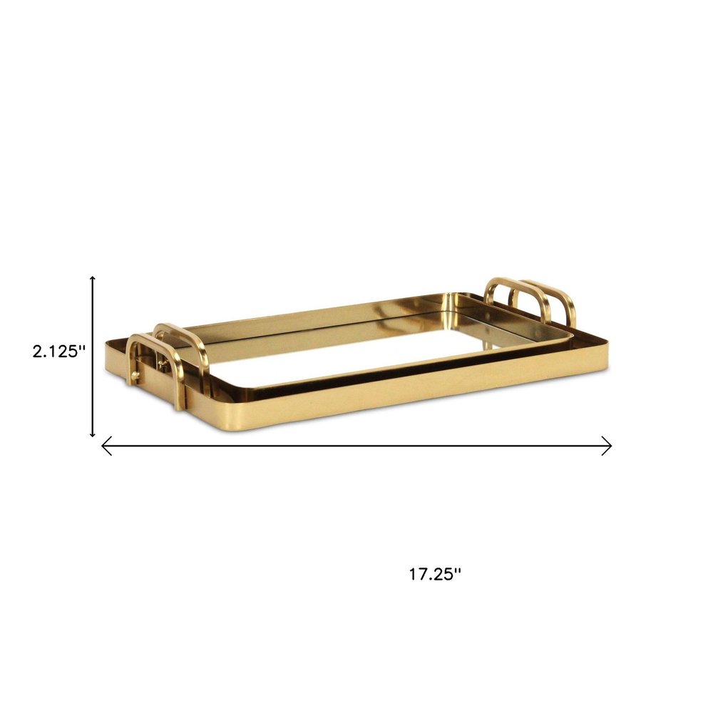 Set of Two Gold And Mirrored Glass Handmade Serving Trays on a white background