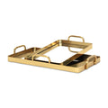 Set of Two Gold And Mirrored Glass Handmade Serving Trays on a white background