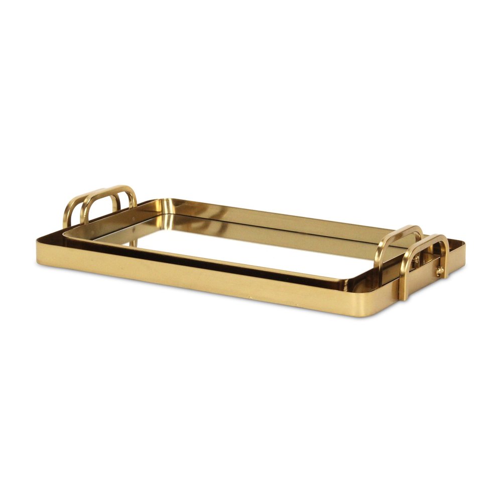 Set of Two Gold And Mirrored Glass Handmade Serving Trays on a white background