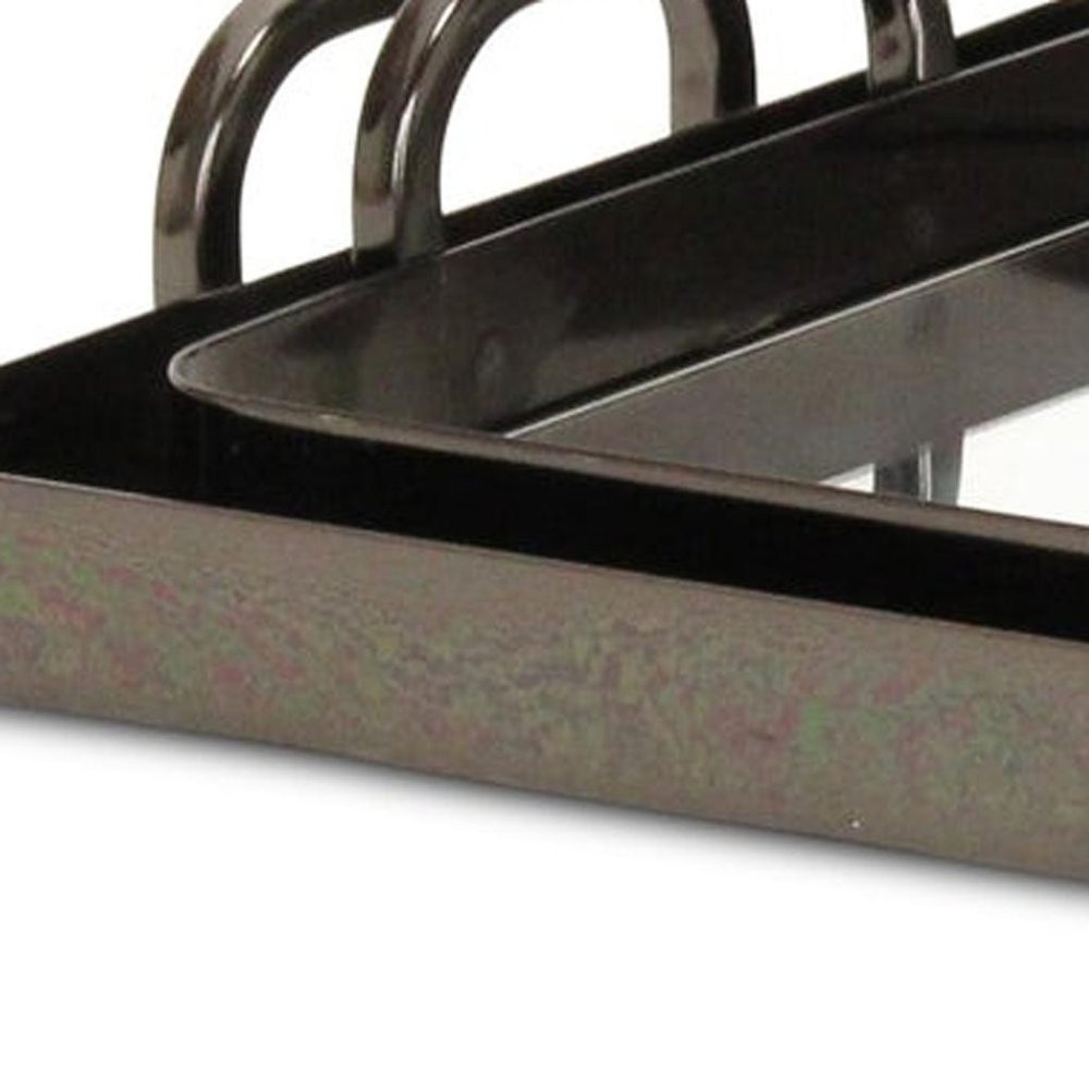 Set of Two Pewter Aluminum And Mirrored Glass Handmade Serving Trays on a white background