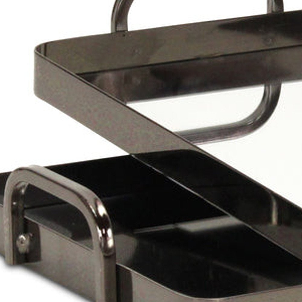Set of Two Pewter Aluminum And Mirrored Glass Handmade Serving Trays on a white background