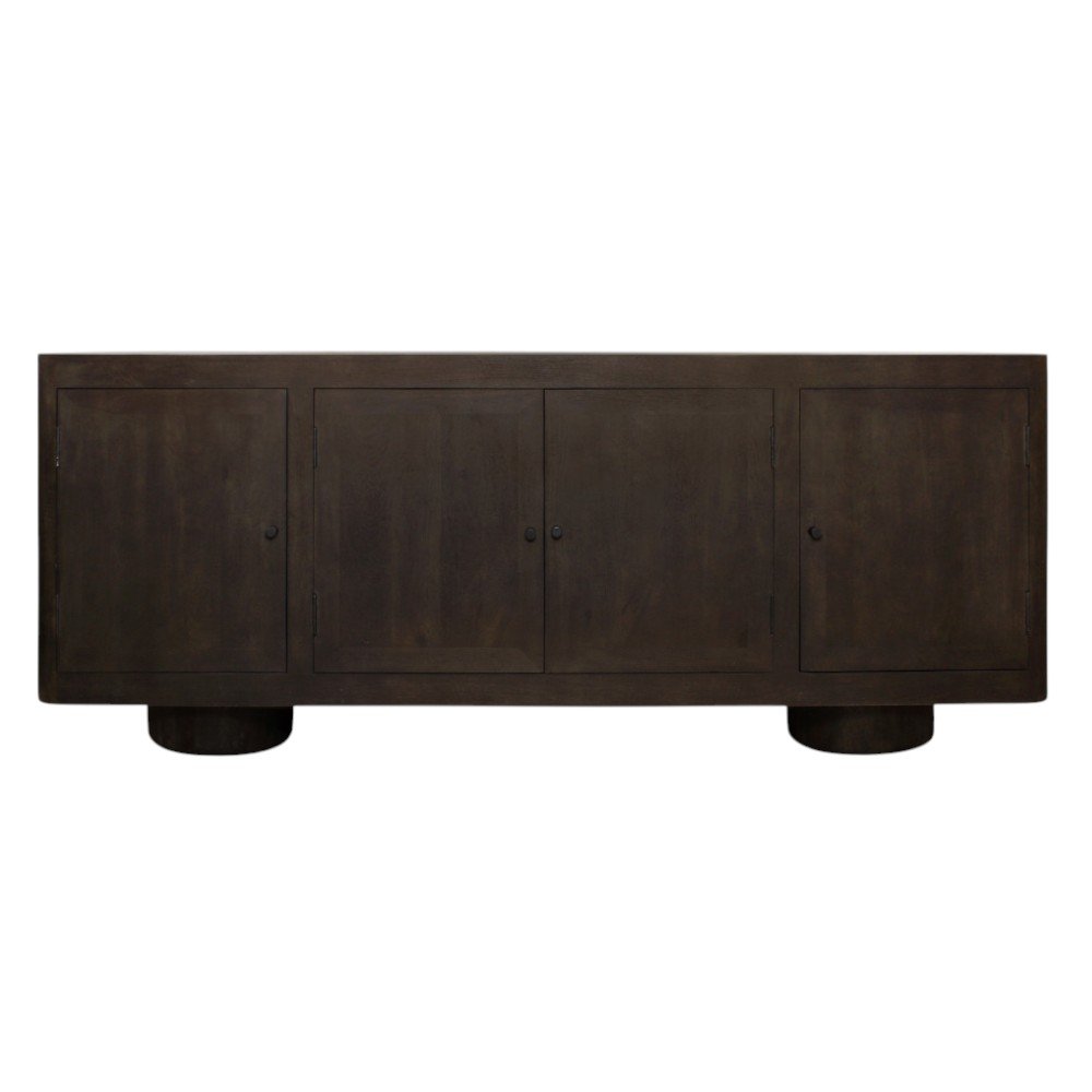 80" Dark Brown Distressed Solid Wood Sideboard Soft Close with Four Doors on a white background