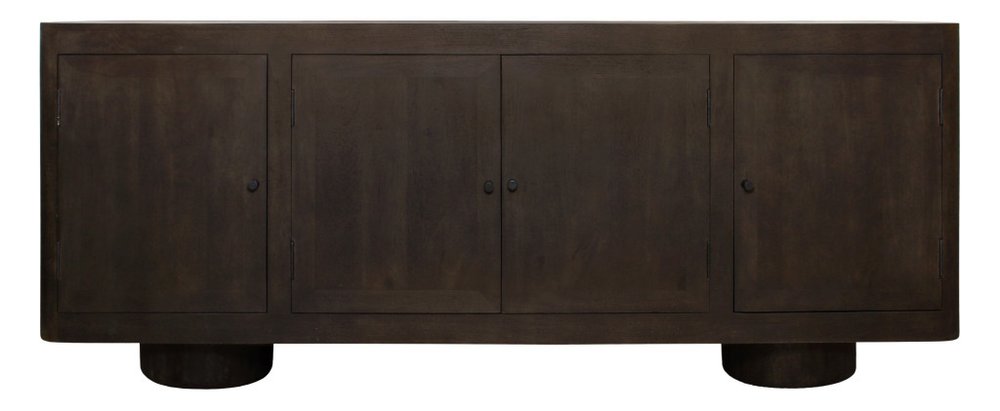 80" Dark Brown Distressed Solid Wood Sideboard Soft Close with Four Doors