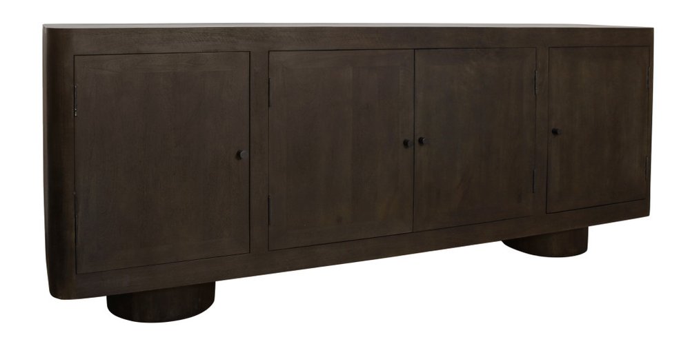 80" Dark Brown Distressed Solid Wood Sideboard Soft Close with Four Doors on a white background