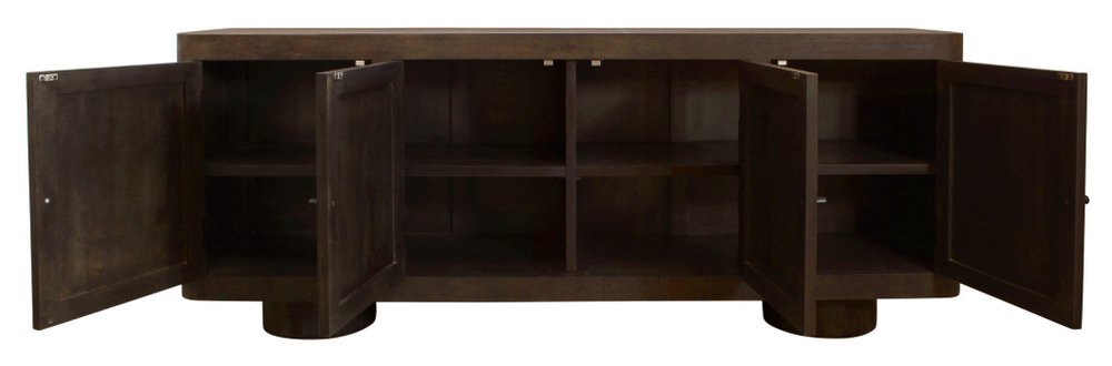80" Dark Brown Distressed Solid Wood Sideboard Soft Close with Four Doors on a white background