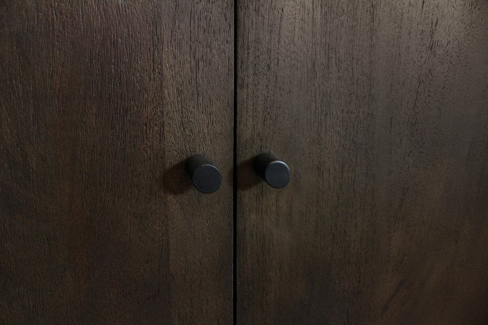 80" Dark Brown Distressed Solid Wood Sideboard Soft Close with Four Doors close-up detail