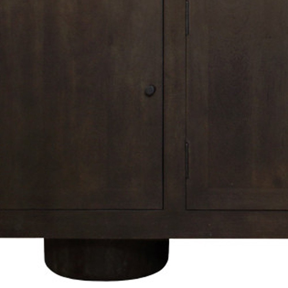 80" Dark Brown Distressed Solid Wood Sideboard Soft Close with Four Doors close-up detail