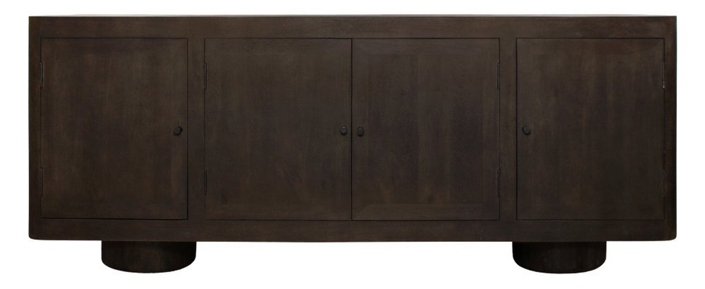 80" Dark Brown Distressed Solid Wood Sideboard Soft Close with Four Doors on a white background
