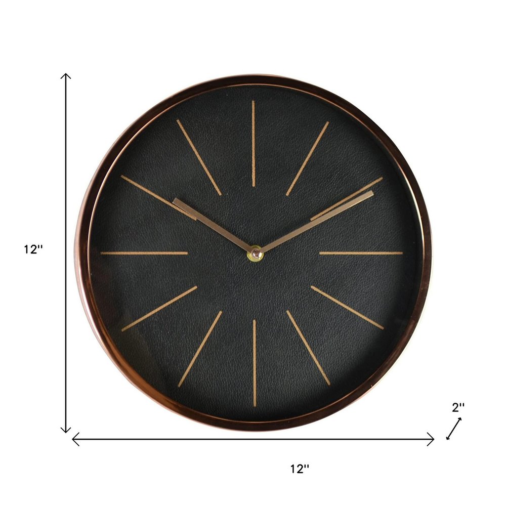 12" Black And Rose Gold Heavy Duty Plastic Silent Analog Round Wall Clock