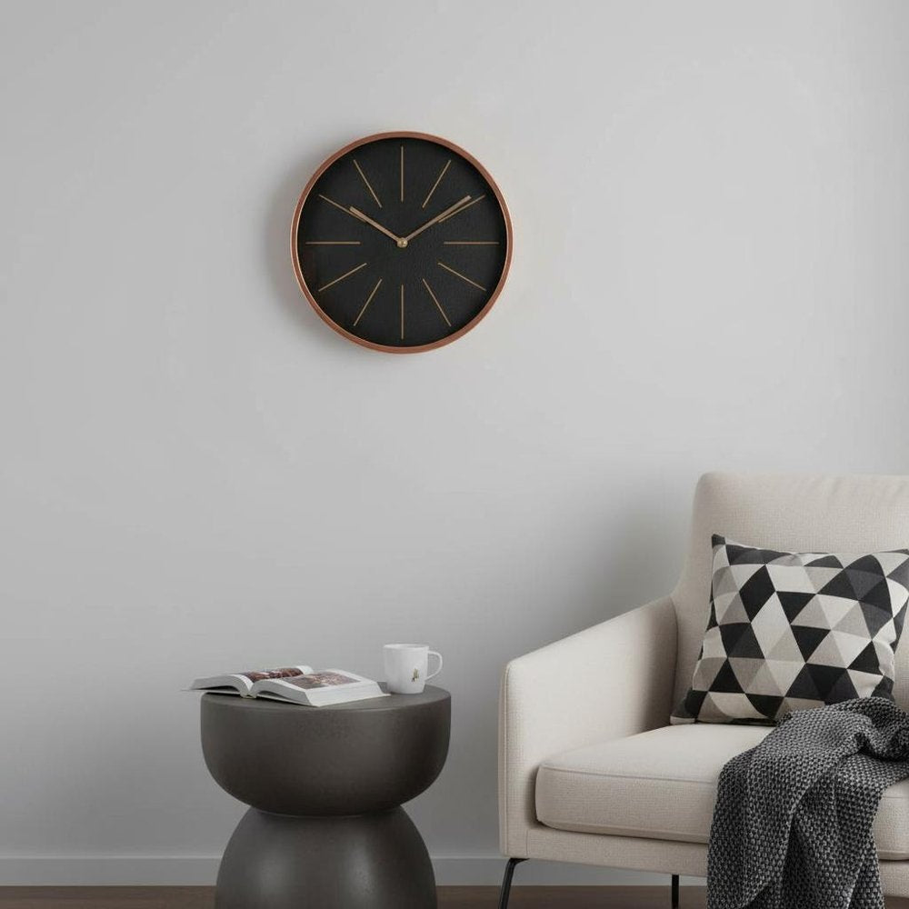 12" Black And Rose Gold Heavy Duty Plastic Silent Analog Round Wall Clock