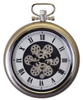16" Champagne White And Black Metal Skeleton Exposed Gear Pocket Watch Wall Clock
