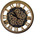 18" Antiqued Gold And Black Metal Silent Skeleton Exposed Gear Round Wall Clock
