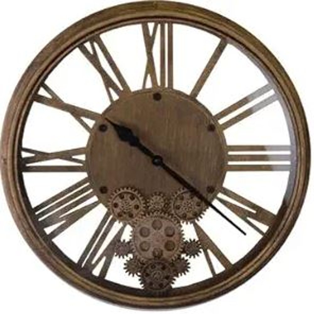 18" Antiqued Gold And Black Metal Silent Skeleton Exposed Gear Round Wall Clock
