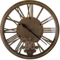 18" Antiqued Gold And Black Metal Silent Skeleton Exposed Gear Round Wall Clock