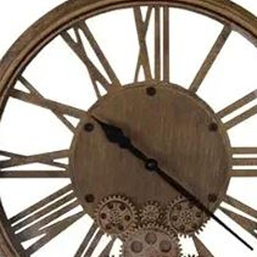 18" Antiqued Gold And Black Metal Silent Skeleton Exposed Gear Round Wall Clock