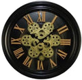 13" Black Orange And Gold Metal Silent Skeleton Distressed Exposed Gear Round Wall Clock
